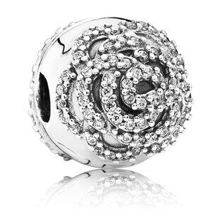 PANDORA Sterling Silver Shimmering Rose Clip w/ Clear Zirconia | RARE | VINTAGE